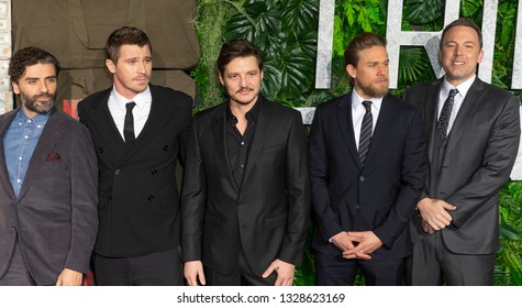 New York, NY - March 3, 2019: Oscar Isaac, Garrett Hedlund, Pedro Pascal, Charlie Hunnam and Ben Affleck attend Netflix Triple Frontier World Premiere at Jazz at Lincoln Center