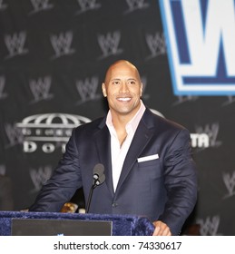 NEW YORK, NY - MARCH 30: WWE Superstar Dwayne 'The Rock' Johnson attends the WrestleMania XXVII press conference at Hard Rock Cafe New York on March 30, 2011 in New York City.