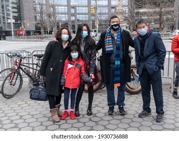 New York, NY - March 6, 2021: NYC Mayoral Candidate Andrew Yang And Volunteers Collecting Signatures To Get On Ballot On Columbus Circle