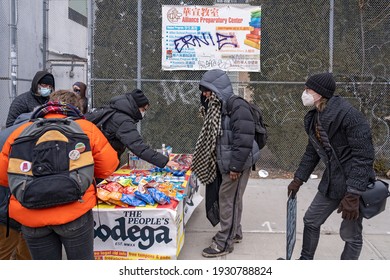 NEW YORK, NY – MARCH 6: Protesters Seen Getting Free Snacks And Water From The People Bodega During A Protest Of Liox Cleaners On March 6, 2021 In New York City.