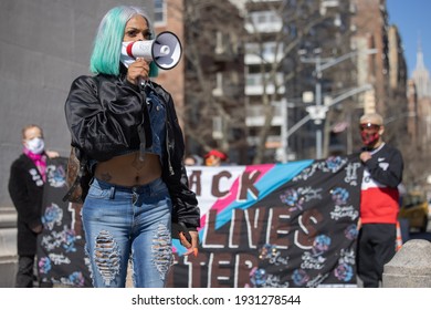 NEW YORK, N.Y. – March 7, 2021: TS Candii, Founder Of Black Trans Nation, Speaks At A Manhattan Rally In Support Of The Equal Rights Amendment On The Eve Of International Women’s Day 2021.