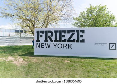 New York, NY - May 2, 2019: View of the Frieze Art Fair 2019 entrance during VIP Press Preview at Randalls Island 