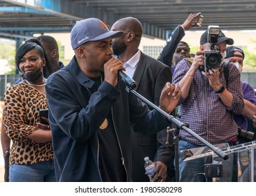 New York, NY - May 20, 2021: Artist NAS Speaks During The Universal Hip Hop Museum Groundbreaking Ceremony At Bronx Point