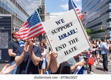 NEW YORK, NY - MAY 23, 2021: Jewish and pro-Israel gathered in solidarity with Israel and in protest against rising levels of antisemitism and severe anti-Jewish attacks May 23, 2021 in New York City.