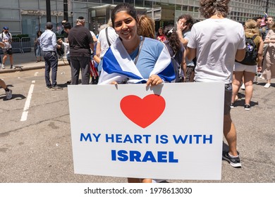 NEW YORK, NY - MAY 23, 2021: Jewish And Pro-Israel Gathered In Solidarity With Israel And In Protest Against Rising Levels Of Antisemitism And Severe Anti-Jewish Attacks May 23, 2021 In New York City.