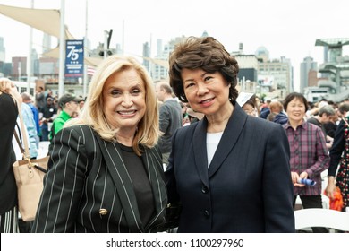 New York, NY - May 28, 2018: Congresswoman Carolyn Maloney & U.S. Secretary Of Transportation Elaine Chao Attend Memorial Day Celebration At Intrepid Sea, Air & Space Museum