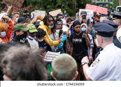 New York, NY - May 28, 2020: Protest held to denounce killing of George Floyd of Minneapolis organized by USA Communist Party and Black Lives Matter on Union Square during COVID-19 pandemic