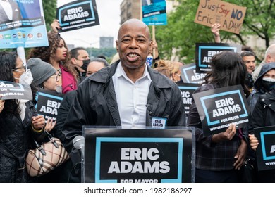 New York, NY - May 29, 2021: Eric Adams speaks at "Mothers for Eric Adams" rally on 155th street and Broadway