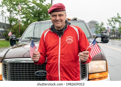 New York, NY - May 30, 2021: Mayoral Candidate Curtis Sliwa Attends College Point Memorial Day Car Parade On 28th Avenue In Queens Borough