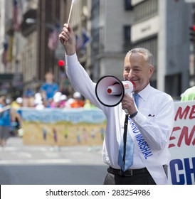 NEW YORK, NY - MAY 31, 2015: US Senator Chuck Schumer Attends Celebrate Israel Parade On 5th Avenue In Manhattan