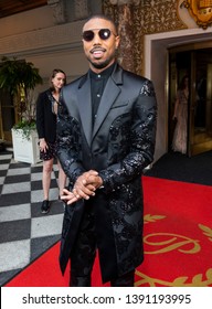 New York, NY - May 6, 2019: Michael B. Jordan Wearing Suit By Coach Leaves The Pierre Hotel For Met Gala On Theme Camp: Notes On Fashion