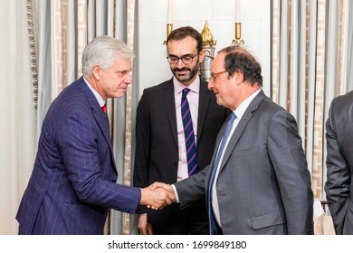 NEW YORK, NY - NOV 19 2019: Former President Of France, François Hollande, Greets Guests At The Links Club, On November 19th, 2019, In New York, NY. (Photo By Kari Bjorn)