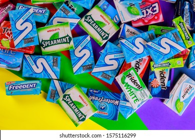 New York NY NOV 29 2019: Chewing Gum Various Brands Orbit, Extra, Eclipse, Freedent, Wrigley Spearmint Trident Stride