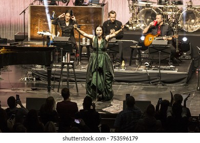 New York, NY - November 10, 2017: Evanescence Rock Band Singer Amy Lee Curtain Call At Kings Theater Of Brooklyn