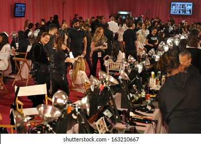 NEW YORK, NY - NOVEMBER 13: A View Of Atmosphere At The 2013 Victoria's Secret Fashion Show Hair And Make-up Room At Lexington Avenue Armory On November 13, 2013 In New York City. 