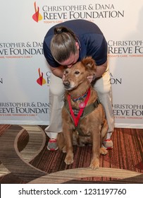 New York, NY - November 15, 2018: Christy Gardner And Dog Moxie Attend The Christopher & Dana Reeve Foundation Magical Evening Gala At Sheraton Times Square