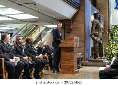 New York, NY - November 15, 2021: Police Commissioner Dermot Shea Speaks During Memorial Ceremony At One Police Plaza
