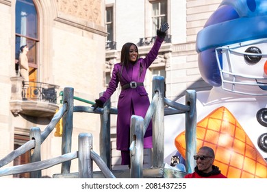 NEW YORK, NY - NOVEMBER 25: Mickey Guyton Participates In The 95th Annual Macy's Thanksgiving Day Parade On November 25, 2021 In New York City.