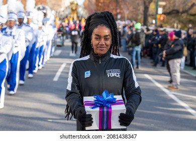 NEW YORK, NY - NOVEMBER 25: Hampton University Marching Band From Hampton, VA Perform At The 95th Annual Macy's Thanksgiving Day Parade On November 25, 2021 In New York City.