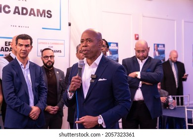 New York, NY - October 13, 2021: Mayoral Candidate Eric Adams Speaks At Rally For Adams With Latino Leaders At Grand Slam Banquet Hall