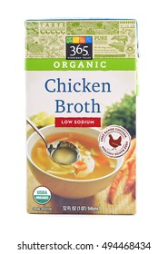 NEW YORK, NY - OCTOBER 1st, 2016: Carton Of Whole Foods 365 Brand Organic Chicken Broth - Isolated