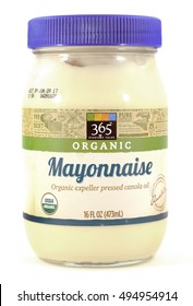 NEW YORK, NY - OCTOBER 1st, 2016: Jar Of Whole Foods 365 Brand Organic Mayonnaise - Isolated