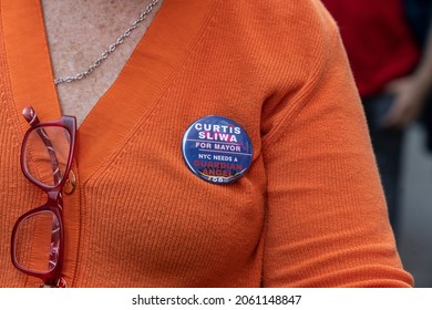 New York, NY - October 20, 2021: Supporters Of Republican Candidate Curtis Sliwa Hold Rally Outside Of NBC Studios Before General Election Debates