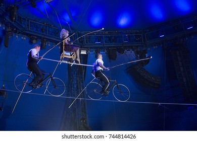 New York, NY - October 29, 2017: Nik Wallenda High Wire Performs At Big Apple Circus Opening Night At Lincoln Center Damrosch Park