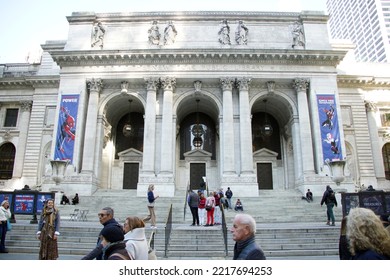 New York, NY - October 9, 2022 - The Exterior Of The New York Public Library In Midtown Manhattan