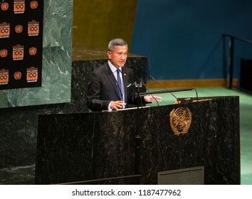 New York, NY - Sep 24, 2018: Singapore Minister of Foreign Affairs Vivian Balakrishnan speaks during Nelson Mandela Peace Summit at UN General Assembly 73rd session at United Nations Headquarters