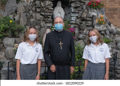 NEW YORK, NY – SEPTEMBER 09, 2020: Students Attend First Day Of In-person Learning At Catholic Schools In The Archdiocese Of New York At Immaculate Conception Catholic Academy.