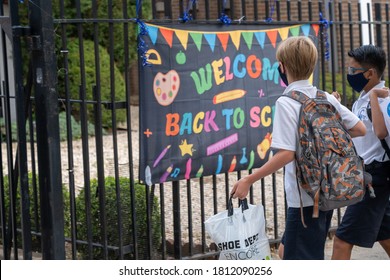 NEW YORK, NY – SEPTEMBER 09, 2020: Students attend first day of in-person learning at Catholic schools in the Archdiocese of New York at Immaculate Conception Catholic Academy.