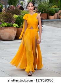 NEW YORK, NY - September 11, 2018: Yasmin Wijnaldum Walks The Runway At The Oscar De La Renta Spring Summer 2019 Fashion Show During New York Fashion Week