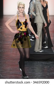 New York, NY - September 11, 2015: Abby Clee Walks The Runway At The Betsey Johnson Fashion Show During The Spring Summer 2016 New York Fashion Week At The Arc - Skylight Moynihan Station