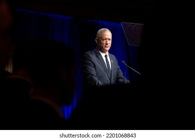 New York, NY - September 12, 2022: Israeli Minister Of Defense Benjamin Benny Gantz Speaks During Annual Jerusalem Post Conference At Gotham Hall