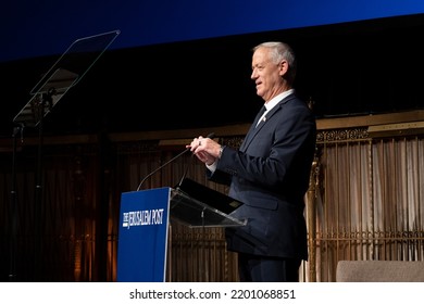 New York, NY - September 12, 2022: Israeli Minister Of Defense Benjamin Benny Gantz Speaks During Annual Jerusalem Post Conference At Gotham Hall