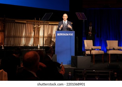 New York, NY - September 12, 2022: Israeli Minister Of Defense Benjamin Benny Gantz Speaks During Annual Jerusalem Post Conference At Gotham Hall