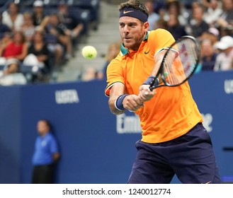 New York, NY - September 2, 2018: Juan Martin Del Potro Of Argentina Returns Ball During US Open 2018 4th Round Match Against Borna Coric Of Croatia At USTA Billie Jean King National Tennis Center