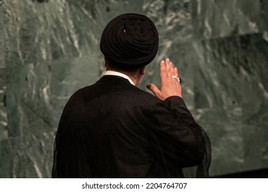 New York, NY - September 21, 2022: Seyyed Ebrahim Raisi, President Of The Islamic Republic Of Iran Speaks At 77th General Assembly Of The United Nations At UN Headquarters