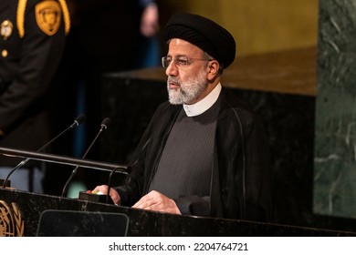 New York, NY - September 21, 2022: Seyyed Ebrahim Raisi, President Of The Islamic Republic Of Iran Speaks At 77th General Assembly Of The United Nations At UN Headquarters