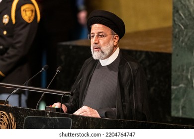 New York, NY - September 21, 2022: Seyyed Ebrahim Raisi, President Of The Islamic Republic Of Iran Speaks At 77th General Assembly Of The United Nations At UN Headquarters