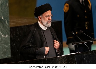 New York, NY - September 21, 2022: Seyyed Ebrahim Raisi, President Of The Islamic Republic Of Iran Speaks At 77th General Assembly Of The United Nations At UN Headquarters