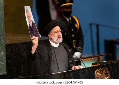 New York, NY - September 21, 2022: Seyyed Ebrahim Raisi, President Of The Islamic Republic Of Iran Speaks At 77th General Assembly Of The United Nations At UN Headquarters