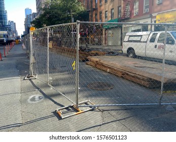 New York, NY - September 25 2019: A Fenced Off Construction Area Along Ninth Avenue In Chelsea
