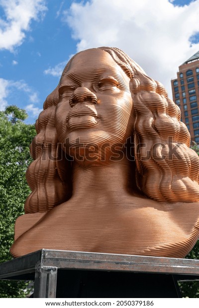 New York, NY - September 30, 2021: Sculpture of Breonna Taylor unveiled during opening of exhibition SEEINJUSTICE on Union Square
