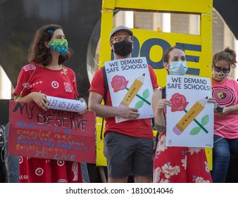 NEW YORK, N.Y. – September 4, 2020: Demonstrators Protest The New York City Department Of Education’s Plan For Reopening Public Schools During The Coronavirus Pandemic. 