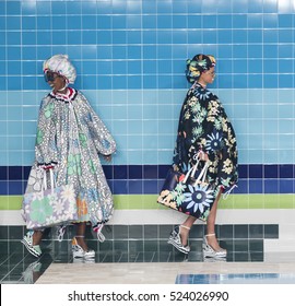 NEW YORK, NY - SEPTEMBER12, 2016: Models Walk The Runway At The Thom Browne Spring Summer 2017 Fashion Show During New York Fashion Week