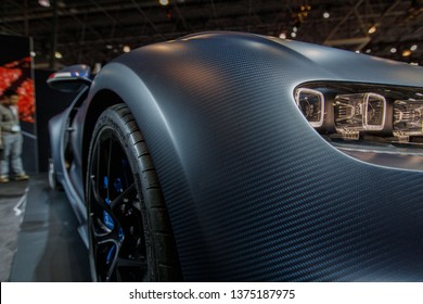 New York, NY / USA - 04 17 2019: International New York Auto Show 2019, Jacob Javits center, new supercar Bugatti Chiron