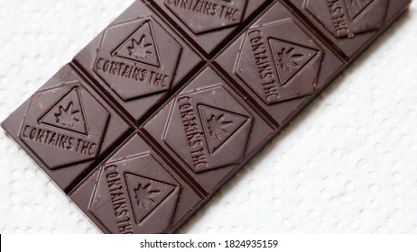 New York, NY / USA - 09-01-2020: Cannabis Chocolate Edibles With THC 