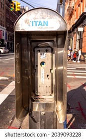 New York, NY, USA - 09-30-2018: New York City traditional phone booth